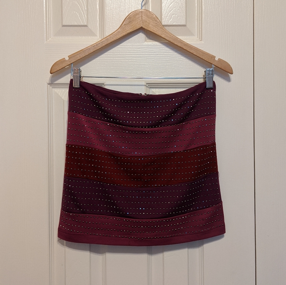 Purple striped bodycon mini skirt